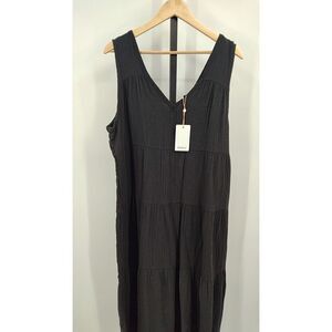 Quince Womens 100% Organic Cotton Gauze Tiered Maxi Dress Black XL